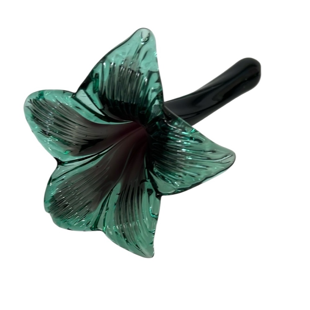Vintage Blown Glass Green Purple Murano Style Lily Flower
